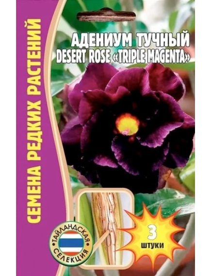 Адениум тучный DESERT ROSE TRIPLE MAGENTA 3 шт РЕДКИЕ СЕМЕНА