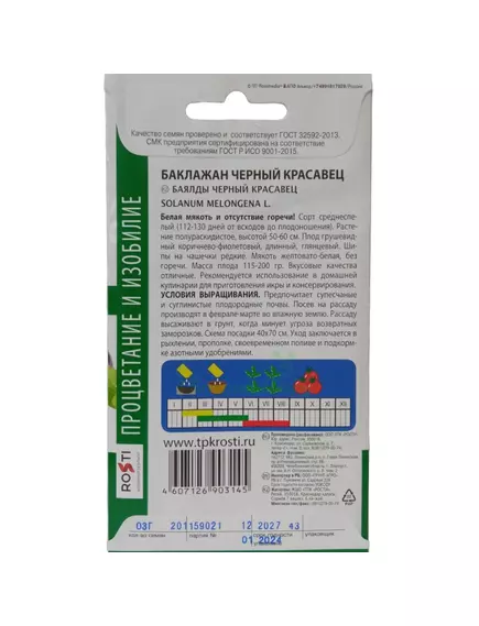 Баклажан Черный красавец 0,3 г АГРОУСПЕХ